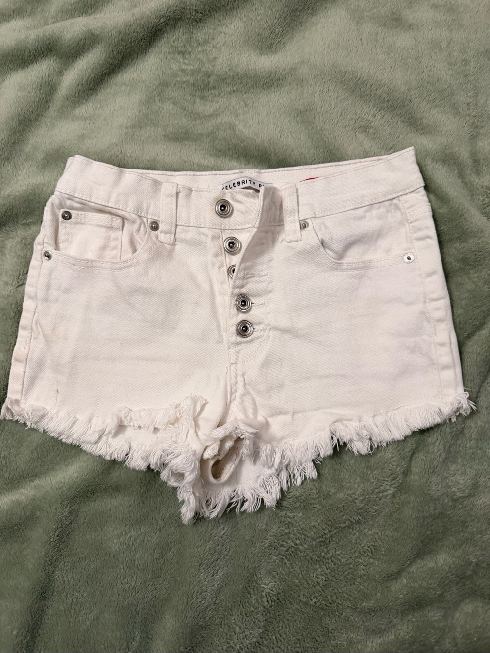 Celebrity Pink The Brat White High Rise Distressed Denim Shorts Size 5/27